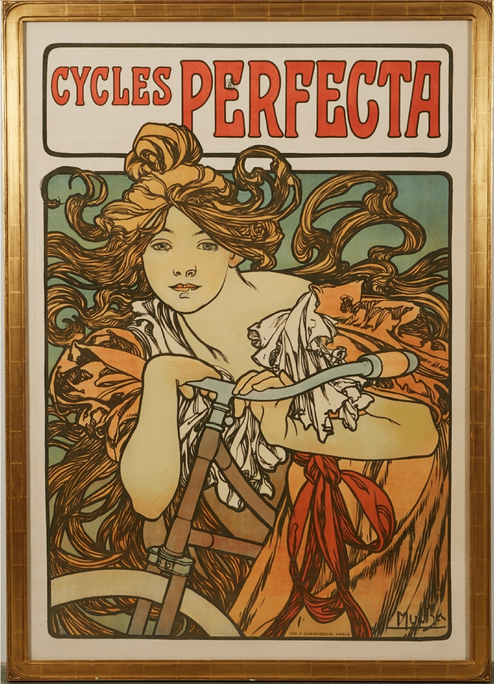 Alphonse Mucha Cycles Perfecta Poster Leonard Tsuguharu Foujita, "Jeune Fille Assise un Chat"
