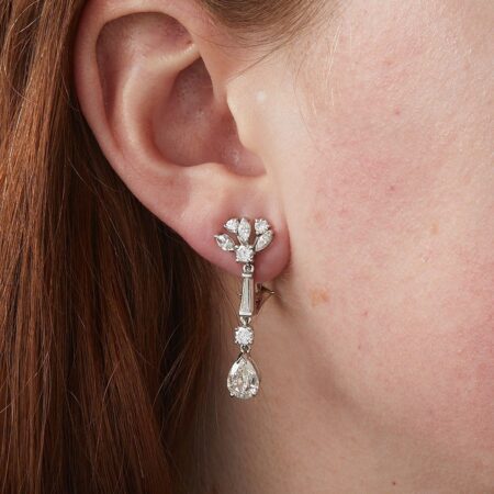 14k White Gold Diamond Dangle Earrings 14 K Gold 14k White Gold Diamond Dangle Earrings
