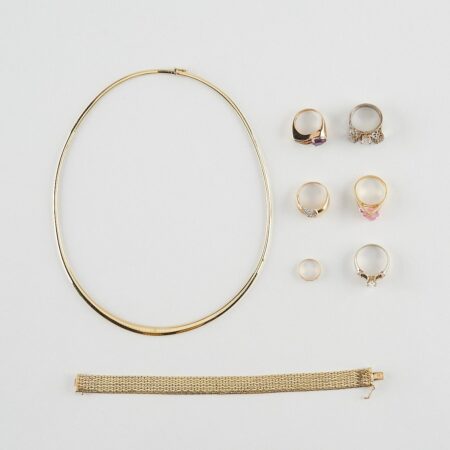 Group of 8 Pcs Gold & Sterling Jewelry 14 K Gold Group of 8 Pcs Gold & Sterling Jewelry