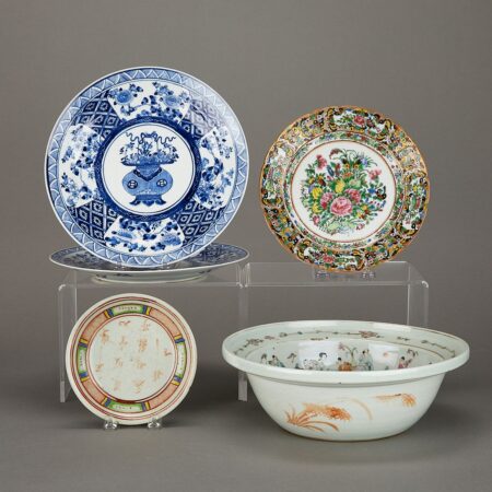 Group of 5 Chinese Porcelain Plates & Basin Erté (Romain de Tirtoff) Group of 5 Chinese Porcelain Plates & Basin