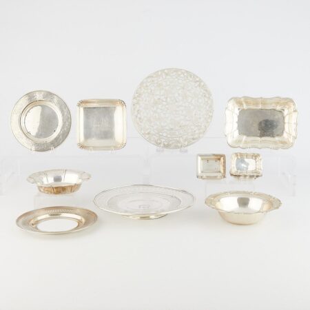 16 Sterling Silver Trays & Dishes 34.09 ozt & Black 16 Sterling Silver Trays & Dishes 34.09 ozt