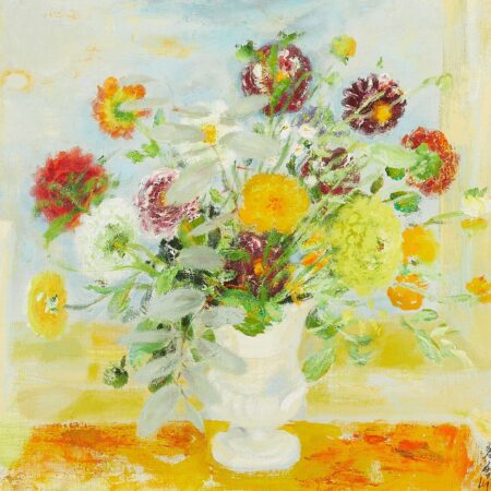 Le Pho “Fleurs” Still Life Oil on Canvas Painting Le Pho Le Pho "Fleurs" Still Life Oil on Canvas Painting