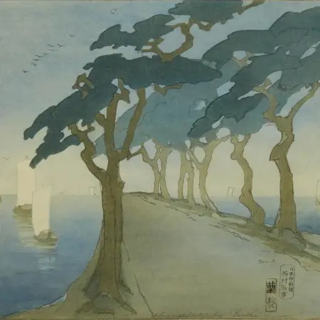 Bertha Lum “Pines by the Sea” Woodblock Print Bertha Lum Bertha Lum "Pines by the Sea" Woodblock Print