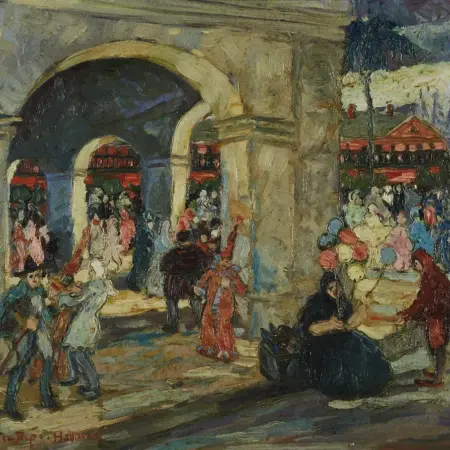 Colette Pope Heldner “Mardi Gras Day New Orleans” Oil on Canvas Colette Pope Heldner Colette Pope Heldner "Mardi Gras Day New Orleans" Oil on Canvas