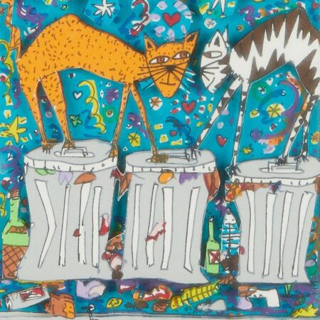 James Rizzi “Cats Meow” Mixed Media Collage James Rizzi James Rizzi "Cats Meow" Mixed Media Collage